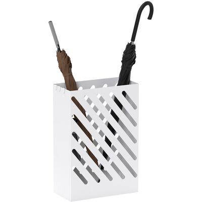 Stojak Na Parasole Homcom Z 4 Haczykami I Łapaczem Wody, Uchwyt Na Parasole I Kije Do Chodzenia, Stalowy, 28 X 14 X 41 Cm, Biały Stojak Na Parasole Homcom Z 4 Haczykami I Łapaczem Wody, Uchwyt Na Parasole I Kije Do Chodzenia, Stalowy, 28 X 14 X 41 Cm, Biały