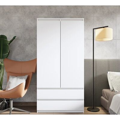 Furnica SZAFA 90 CM JOELLE BIAŁY MAT 2 DRZWI 2 SZUFLADY 3 PÓŁKI Furnica SZAFA 90 CM JOELLE BIAŁY MAT 2 DRZWI 2 SZUFLADY 3 PÓŁKI