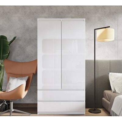 Furnica SZAFA 90 CM JOELLE BIAŁY MAT / BIAŁY POŁYSK 2 DRZWI 2 SZUFLADY 3 PÓŁKI Furnica SZAFA 90 CM JOELLE BIAŁY MAT / BIAŁY POŁYSK 2 DRZWI 2 SZUFLADY 3 PÓŁKI