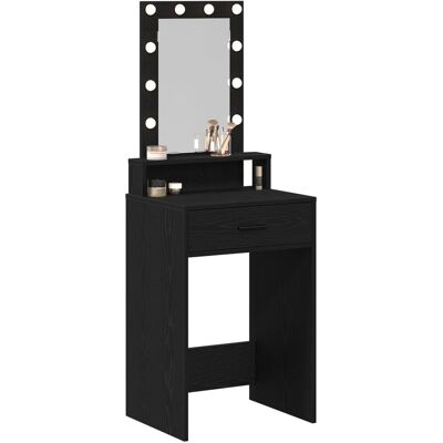 vidaXL Czarny dąb MDF lustro - Nowoczesny stół do makijażu z LED vidaXL Czarny dąb MDF lustro - Nowoczesny stół do makijażu z LED