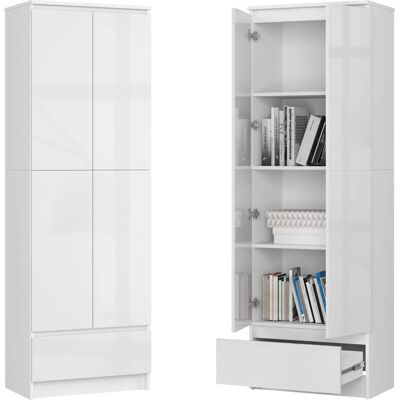 Akord Regał Biurowy 2D 60 Cm 4 Półki Szuflada Biały Połysk Akord Regał Biurowy 2D 60 Cm 4 Półki Szuflada Biały Połysk