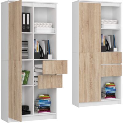 Akord Regał Do Biura Salonu Biały Dąb Sonoma 80 Cm Otwarty Zamknięty 2 Szuflady Akord Regał Do Biura Salonu Biały Dąb Sonoma 80 Cm Otwarty Zamknięty 2 Szuflady