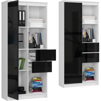 Akord Regał Do Salonu Biura Biały 1d 80 Cm 2 Szuflady 6 Półek Front Czarny Połysk Akord Regał Do Salonu Biura Biały 1d 80 Cm 2 Szuflady 6 Półek Front Czarny Połysk
