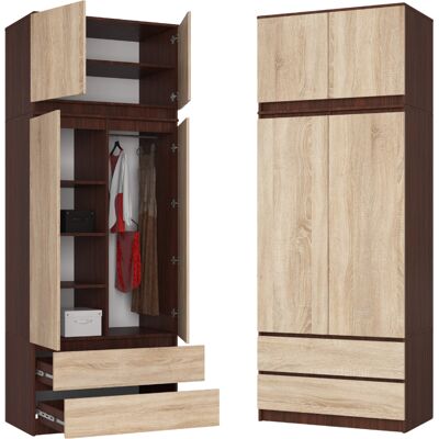 Akord Szafa Z Nadstawką 2d 90 Cm 6 Półek 2 Szuflady Wenge Dąb Sonoma Akord Szafa Z Nadstawką 2d 90 Cm 6 Półek 2 Szuflady Wenge Dąb Sonoma