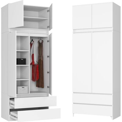 Akord Szafa Z Nadstawką 2d 90 Cm Drążek Na Wieszaki 6 Półek 2 Szuflady Biała Akord Szafa Z Nadstawką 2d 90 Cm Drążek Na Wieszaki 6 Półek 2 Szuflady Biała