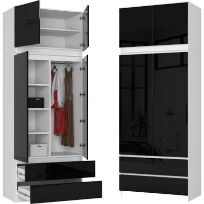 Akord Szafa Z Nadstawką 2d 90 Cm Drążek Na Wieszaki 6 Półek Biała Czarny Połysk Akord Szafa Z Nadstawką 2d 90 Cm Drążek Na Wieszaki 6 Półek Biała Czarny Połysk