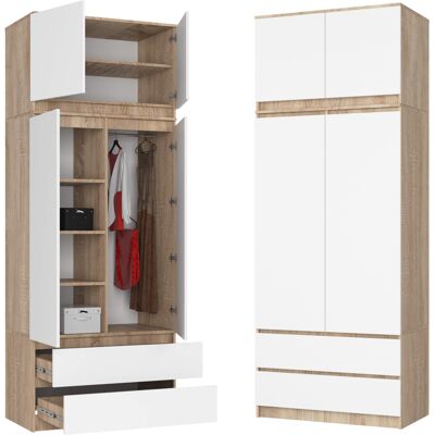 Akord Szafa Z Nadstawką 2d2s 90 Cm Drążek Na Wieszaki 6 Półek Dąb Sonoma Biały Akord Szafa Z Nadstawką 2d2s 90 Cm Drążek Na Wieszaki 6 Półek Dąb Sonoma Biały