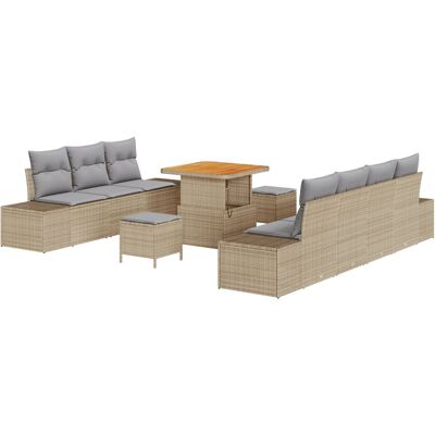 vidaXL 10-częściowy zestaw sof ogrodowych z poduszkami beżowy poli rattan akacja vidaXL 10-częściowy zestaw sof ogrodowych z poduszkami beżowy poli rattan akacja