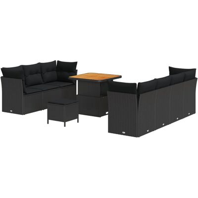 vidaXL 10-częściowy zestaw sof ogrodowych z poduszkami czarny poli rattan akacja vidaXL 10-częściowy zestaw sof ogrodowych z poduszkami czarny poli rattan akacja