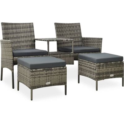 vidaXL 2-os. sofa ogrodowa ze stolikiem i stołkami, rattan PE, szary vidaXL 2-os. sofa ogrodowa ze stolikiem i stołkami, rattan PE, szary