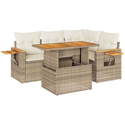 VMP 4-Cz. Sofa Ogrodowa Z Poduszkami, Beżowy, Rattan Pe I Akacja VMP 4-Cz. Sofa Ogrodowa Z Poduszkami, Beżowy, Rattan Pe I Akacja