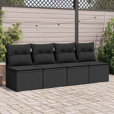 VMP 4-Cz. Sofa Ogrodowa Z Poduszkami, Czarny Rattan Pe I Akacja VMP 4-Cz. Sofa Ogrodowa Z Poduszkami, Czarny Rattan Pe I Akacja