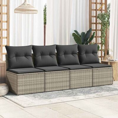 VMP 4-Cz Sofa Ogrodowa Z Poduszkami, Jasnoszary, Rattan Pe I Akacja VMP 4-Cz Sofa Ogrodowa Z Poduszkami, Jasnoszary, Rattan Pe I Akacja