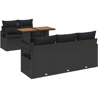 vidaXL 6-częściowy zestaw sofy ogrodowej z poduszkami czarny rattan vidaXL 6-częściowy zestaw sofy ogrodowej z poduszkami czarny rattan