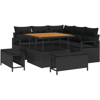 vidaXL 8-częściowy zestaw sofy ogrodowej z poduszkami czarny polirattan akacja, Sofa ogrodowa dwuosobowa z przechowywaniem i poduszkami czarny polirattan, .. vidaXL 8-częściowy zestaw sofy ogrodowej z poduszkami czarny polirattan akacja, Sofa ogrodowa dwuosobowa z przechowywaniem i poduszkami czarny polirattan, ..