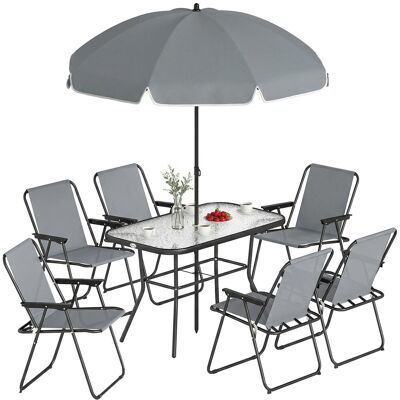 Outsunny 8-elementowy zestaw wypoczynkowy, szklany stół 119 x 68 cm z 6 składanymi krzesłami, parasolem, wzorem fali wodnej, oddychający zestaw jadalny, zest.. Outsunny 8-elementowy zestaw wypoczynkowy, szklany stół 119 x 68 cm z 6 składanymi krzesłami, parasolem, wzorem fali wodnej, oddychający zestaw jadalny, zest..