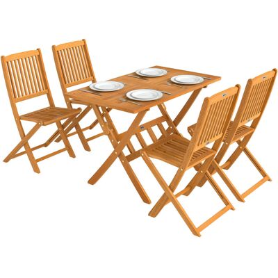 Outsunny drewno akacjowe FSC, 5-elementowy zestaw wypoczynkowy, składany stół z 4 składanymi krzesłami, konstrukcja z listew, naturalne drewno Outsunny drewno akacjowe FSC, 5-elementowy zestaw wypoczynkowy, składany stół z 4 składanymi krzesłami, konstrukcja z listew, naturalne drewno