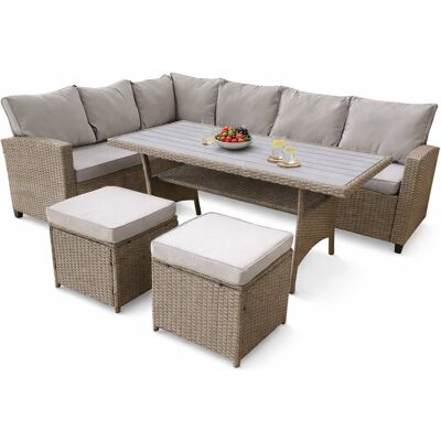 GardenLine Duży Narożny Beżowy Zestaw Mebli Ogrodowych Na Taras 2 x Sofa Stolik Pufy GardenLine Duży Narożny Beżowy Zestaw Mebli Ogrodowych Na Taras 2 x Sofa Stolik Pufy