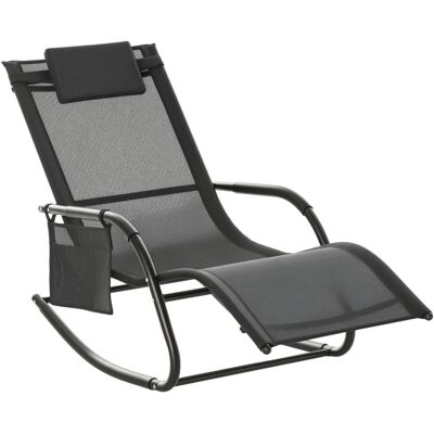 Fotel bujany Outsunny, huśtawka, krzesło ogrodowe, leżanka bujana, metalowa siatka, czarny + jasnoszary, 150 x 62 x 88 cm Fotel bujany Outsunny, huśtawka, krzesło ogrodowe, leżanka bujana, metalowa siatka, czarny + jasnoszary, 150 x 62 x 88 cm