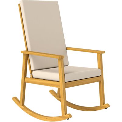 Fotel bujany Outsunny z drewna akacjowego, wysokie oparcie z poduszką, krzesło ogrodowe (do 160 kg), krzesło relaksacyjne do ogrodu, na balkon, podw.. Fotel bujany Outsunny z drewna akacjowego, wysokie oparcie z poduszką, krzesło ogrodowe (do 160 kg), krzesło relaksacyjne do ogrodu, na balkon, podw..