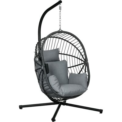 Fotel wiszący Outsunny ze stojakiem, huśtawka wisząca w kształcie jajka ze zdejmowaną poduszką, uchwytem na kubek, składany hamak ogrodowy, fotel bu.. Fotel wiszący Outsunny ze stojakiem, huśtawka wisząca w kształcie jajka ze zdejmowaną poduszką, uchwytem na kubek, składany hamak ogrodowy, fotel bu..