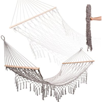Artemis Hamak Ogrodowy Siatka Makrama Wiszący Leżak Boho Frędzle 200 cm Szary Duży Artemis Hamak Ogrodowy Siatka Makrama Wiszący Leżak Boho Frędzle 200 cm Szary Duży