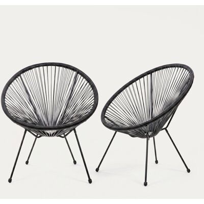 HOMLA Zestaw 2 foteli ACAPULCO FIESTA z okrągłej linki technorattan czarnych 70x73x80 cm HOMLA Zestaw 2 foteli ACAPULCO FIESTA z okrągłej linki technorattan czarnych 70x73x80 cm