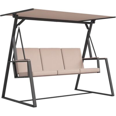 Huśtawka ogrodowa Outsunny Hollywood Swing z 3 siedziskami i poduszkami, regulowana wiata, udźwig do 300 kg, kolor khaki, 205 x 130 x 175 cm Huśtawka ogrodowa Outsunny Hollywood Swing z 3 siedziskami i poduszkami, regulowana wiata, udźwig do 300 kg, kolor khaki, 205 x 130 x 175 cm