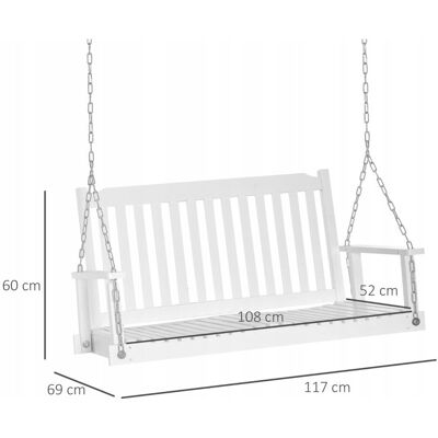 Homcom HUŚTAWKA OGRODOWA wisząca Drewniana ławka biała 2-osobowa 69 x 117cm Homcom HUŚTAWKA OGRODOWA wisząca Drewniana ławka biała 2-osobowa 69 x 117cm