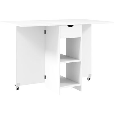 No Brand Klappowy stół jadalny mobilny - biały, 114,5x70x75 cm, dla 2-4 osób z szufladą No Brand Klappowy stół jadalny mobilny - biały, 114,5x70x75 cm, dla 2-4 osób z szufladą