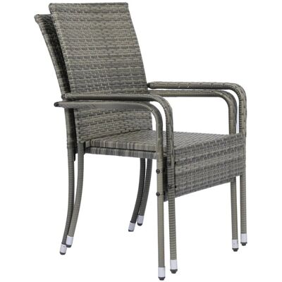 Juskys Yoro Polyrattan Ogrodowe Krzesła - Stosowalne, Szare - Krzesła ogrodowe Juskys Yoro Polyrattan Ogrodowe Krzesła - Stosowalne, Szare - Krzesła ogrodowe