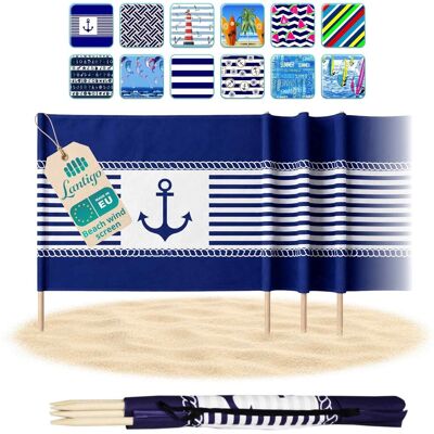 Pemicont Lantigo Parawan plażowy Kotwica granatowa 16m osłona od wiatru i wzroku mikrofibra UV-ochrona 80cm Pemicont Lantigo Parawan plażowy Kotwica granatowa 16m osłona od wiatru i wzroku mikrofibra UV-ochrona 80cm