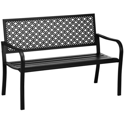 Ławka ogrodowa Outsunny Steel, 2-osobowa, z oparciem i podłokietnikami, wzór kwiatowy, do ogrodu i na balkon, maks. 240 kg, kolor czarny, 127 x 63 x.. Ławka ogrodowa Outsunny Steel, 2-osobowa, z oparciem i podłokietnikami, wzór kwiatowy, do ogrodu i na balkon, maks. 240 kg, kolor czarny, 127 x 63 x..