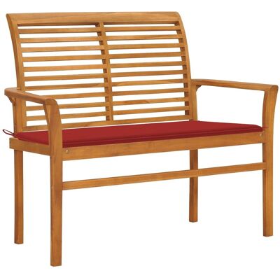 vidaXL Ławka ogrodowa z czerwoną poduszką, 112 cm, lite drewno tekowe vidaXL Ławka ogrodowa z czerwoną poduszką, 112 cm, lite drewno tekowe
