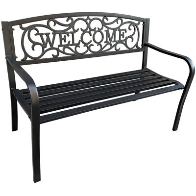 FABRYKA MEBLI AKORD Ławka ogrodowa z oparciem IRYS metal 127 x 62 cm nogi metalowe czarna FABRYKA MEBLI AKORD Ławka ogrodowa z oparciem IRYS metal 127 x 62 cm nogi metalowe czarna