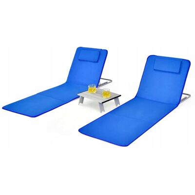 Costway - BeachLoungeSet - Niebieski - 2 sztuki - 151x55.5x27-47 cm - Składany zestaw plażowy Costway - BeachLoungeSet - Niebieski - 2 sztuki - 151x55.5x27-47 cm - Składany zestaw plażowy