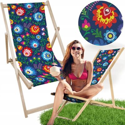 Allbag Leżak DREWNIANY OGRODOWY GRANATOWY z nadrukiem FOLK na PLAŻĘ TARAS BALKON Allbag Leżak DREWNIANY OGRODOWY GRANATOWY z nadrukiem FOLK na PLAŻĘ TARAS BALKON