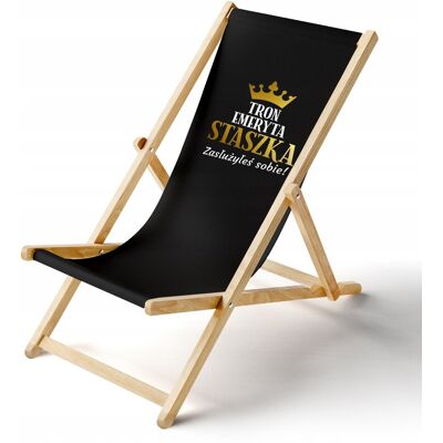 eprezenty Leżak DREWNIANY plażowy ogrodowy NADRUK EMERYTURA eprezenty Leżak DREWNIANY plażowy ogrodowy NADRUK EMERYTURA
