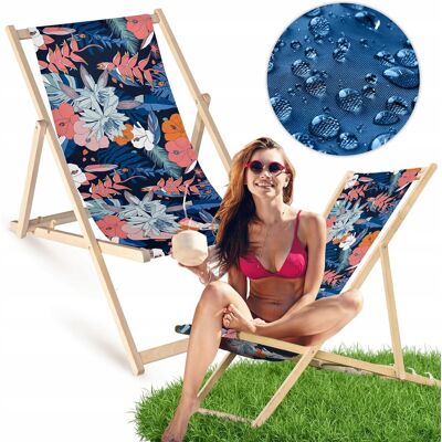 Allbag Leżak Drewniany z Nadrukiem TROPIKALNY GRANATOWO - RÓŻOWY Ogrodowy Plażowy Allbag Leżak Drewniany z Nadrukiem TROPIKALNY GRANATOWO - RÓŻOWY Ogrodowy Plażowy