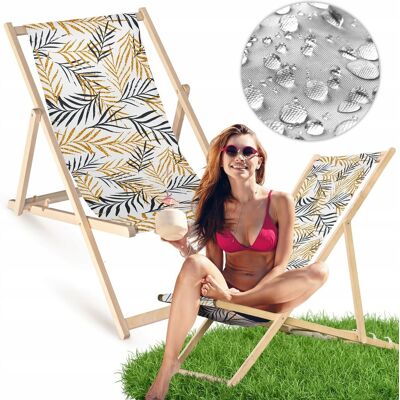 Allbag Leżak Ogrodowy BIAŁY w LISTKI CZARNO - ZŁOTE Drewniany Plażowy Tarasowy Allbag Leżak Ogrodowy BIAŁY w LISTKI CZARNO - ZŁOTE Drewniany Plażowy Tarasowy