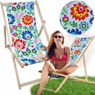Allbag Leżak OGRODOWY DRAWNIANY JASNY z nadrukiem FOLK na PLAŻĘ TARAS BALKON Allbag Leżak OGRODOWY DRAWNIANY JASNY z nadrukiem FOLK na PLAŻĘ TARAS BALKON