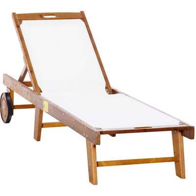Leżak ogrodowy Outsunny, leżak relaksacyjny, meble ogrodowe, regulowany, drewno akacjowe, tkanina naturalna + biel, 198 x 60 x 55-88 cm Leżak ogrodowy Outsunny, leżak relaksacyjny, meble ogrodowe, regulowany, drewno akacjowe, tkanina naturalna + biel, 198 x 60 x 55-88 cm