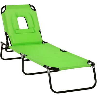 Leżak ogrodowy Outsunny składany, z otworem na twarz, zagłówkiem, rozkładany z 4-pozycyjnym regulowanym oparciem, udźwig do 120 kg, na plażę, na bas.. Leżak ogrodowy Outsunny składany, z otworem na twarz, zagłówkiem, rozkładany z 4-pozycyjnym regulowanym oparciem, udźwig do 120 kg, na plażę, na bas..
