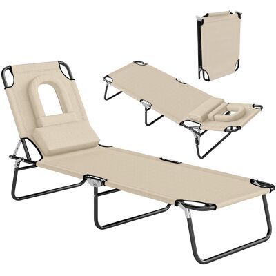 Leżak ogrodowy Outsunny składany, z otworem na twarz, zagłówkiem, rozkładany z 4-stopniową regulacją oparcia, udźwig do 120 kg, na plażę, na basen, .. Leżak ogrodowy Outsunny składany, z otworem na twarz, zagłówkiem, rozkładany z 4-stopniową regulacją oparcia, udźwig do 120 kg, na plażę, na basen, ..
