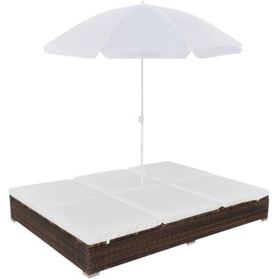 vidaXL Leżak ogrodowy PERVOI dwuosobowy, rattanowy z parasolem, 140x197x190cm vidaXL Leżak ogrodowy PERVOI dwuosobowy, rattanowy z parasolem, 140x197x190cm