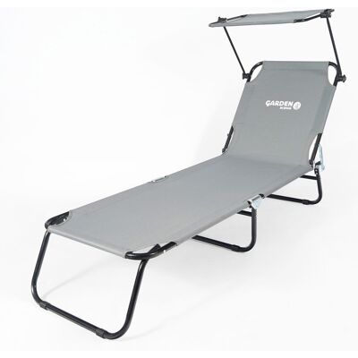 TV PRODUCTS Leżak ogrodowy szary składany fotel plażowy z daszkiem TV PRODUCTS Leżak ogrodowy szary składany fotel plażowy z daszkiem