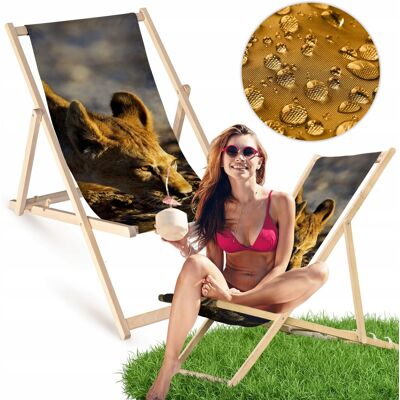 Allbag Leżak Ogrodowy z Nadrukiem LWICY Drewniany Plażowy Bukowy Tarasowy Allbag Leżak Ogrodowy z Nadrukiem LWICY Drewniany Plażowy Bukowy Tarasowy