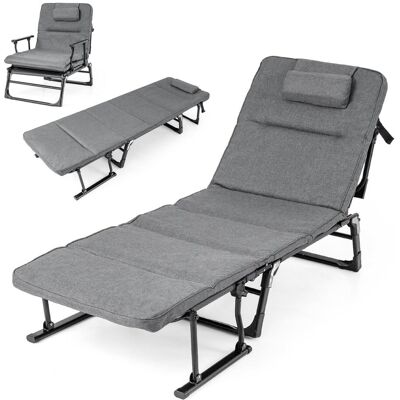 COSTWAY Leżak ogrodowy z zagłówkiem i regulowanym oparciem 185 x 60,5 x 38 cm COSTWAY Leżak ogrodowy z zagłówkiem i regulowanym oparciem 185 x 60,5 x 38 cm