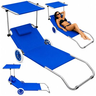 Inny producent Leżak Plażowy Na Kółkach Ogrodowy Składany Z Daszkiem Aluminiowy Niebieski Inny producent Leżak Plażowy Na Kółkach Ogrodowy Składany Z Daszkiem Aluminiowy Niebieski