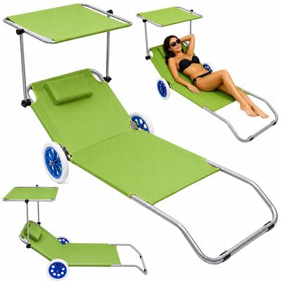 Inny producent Leżak Plażowy Na Kółkach Ogrodowy Składany Z Daszkiem Aluminiowy Zielony Inny producent Leżak Plażowy Na Kółkach Ogrodowy Składany Z Daszkiem Aluminiowy Zielony